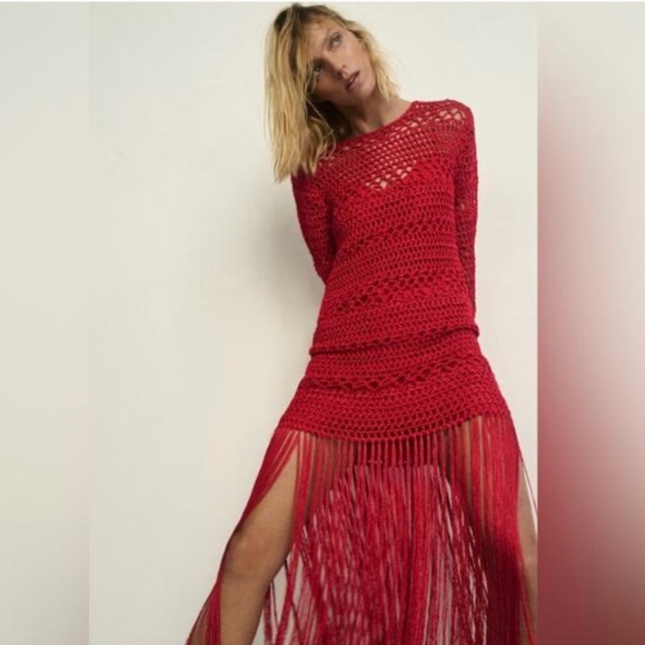 NWT Zara Crochet Fringe Dress Sz. L - Picture 1 of 4